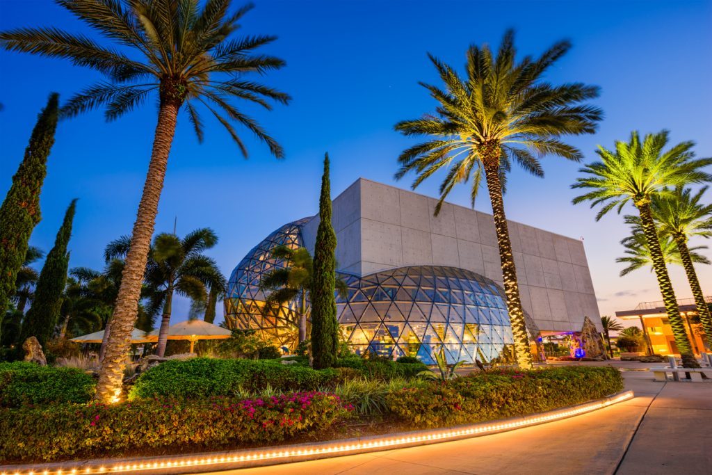 St. Petersburg, FL, USA - April 6, 2016: The Exterior of the Salvador Dali Museum at twilight. The museum houses the largest collection of work by Salvador Dali outside Europe.